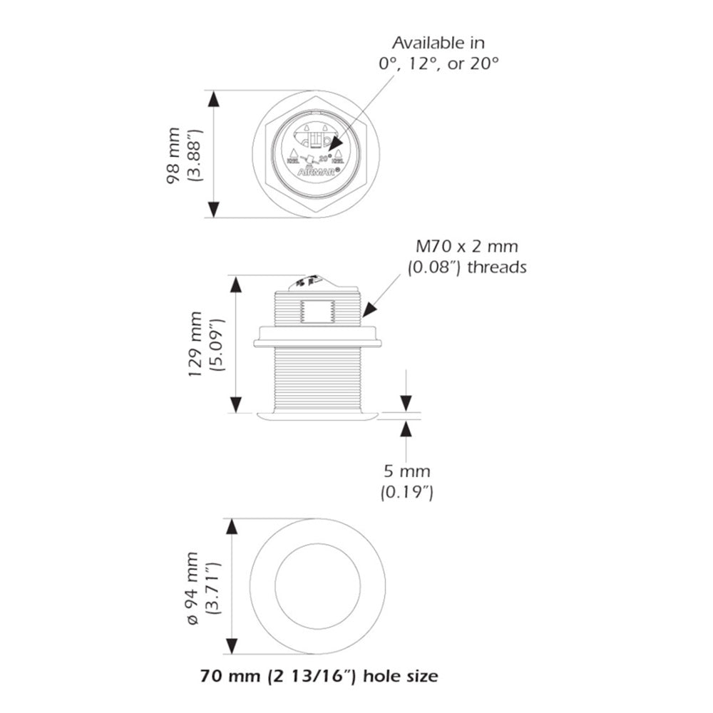 Airmar B75HW High Wide Chirp Transducer  20 Degree Deadrise 600W Thru Hull B75C20HWMM