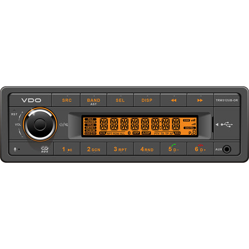 VDO 12V Radio wFM RDS Tuner MP3WMAUSBBluetooth  Orange Illumination TRW312UBOR