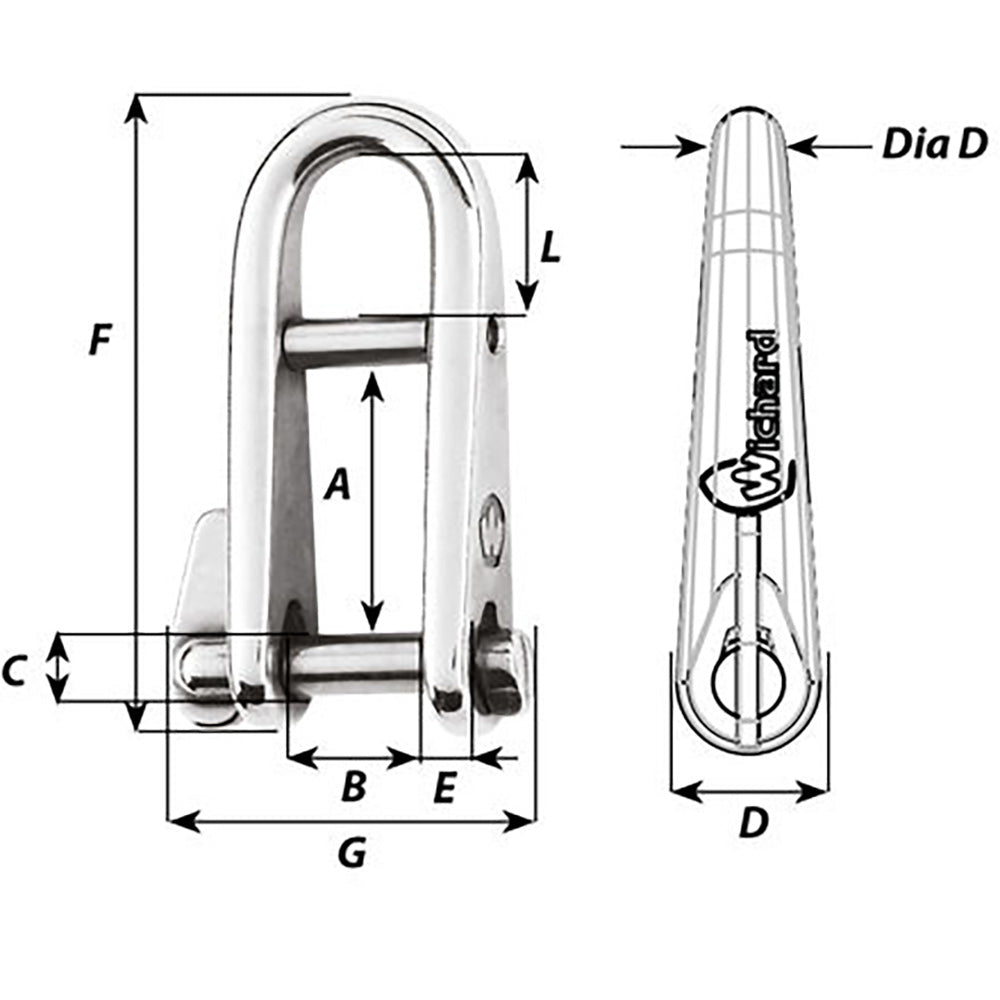 Wichard HR Key Pin Shackle With Bar  6mm Pin Diameter 91433W